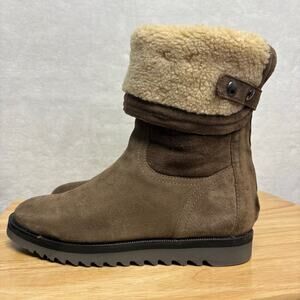 Aquatalia Perdi Taupe Suede Faux-Fur Cuff Back Zip Convertible Ankle Boot US 7.5